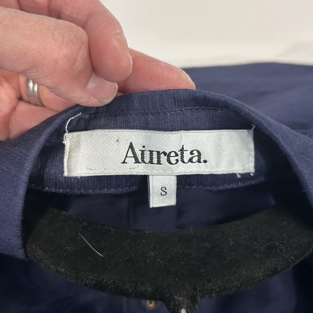 Aureta Studio Stella Blouse S Navy Blue Linen Silk Puff Sleeves Top Luxury Drama - Picture 7 of 13